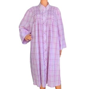 Metropolitan Pink Plaid Smocked Honeycomb Housecoat Robe Lounge Nightgown Sz 1X